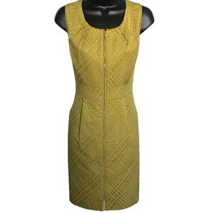 TAHARI ASL Women’s Zip Front Sheath Dress Size 8 P Mustard Gold